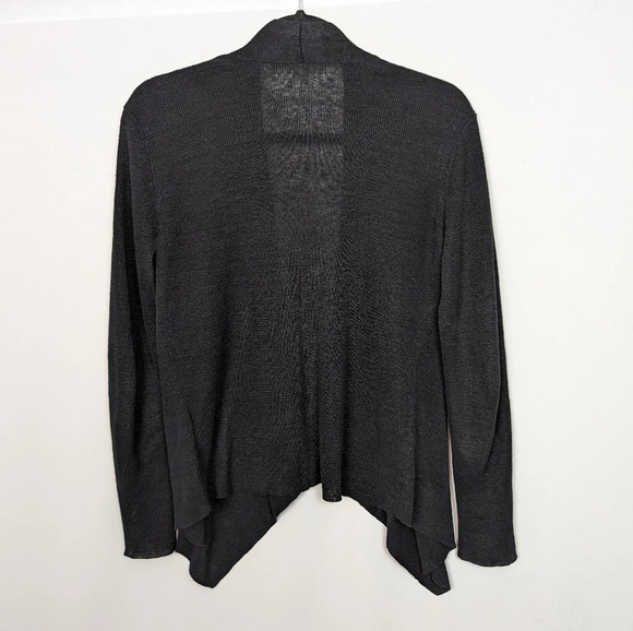 Eileen Fisher S 100% Organic Linen Draped Open Front Knit Cardigan Sweater Top - Picture 2 of 7